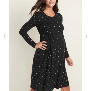 Maternity Dress Black w/ white polka dots *NWT* Old Navy Sz Large long sleeve